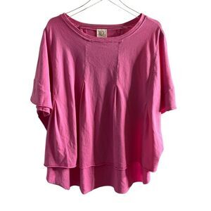 Fantastic Fawn Pink Oversized Raw‎ hem Top Pleated NWT large